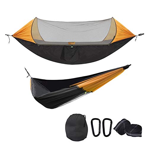 Produktfoto von der Reisehängematte mit Moskitonetz von der Firma Baytter mit dem gesamten Lieferumfang